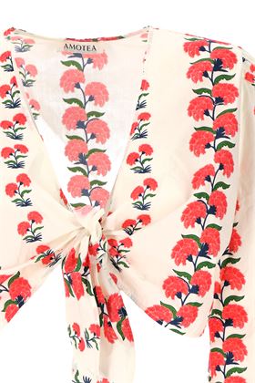 Floral-print tie-fastening cropped top Amotea | SUSIECOTTONPINK/WHITE