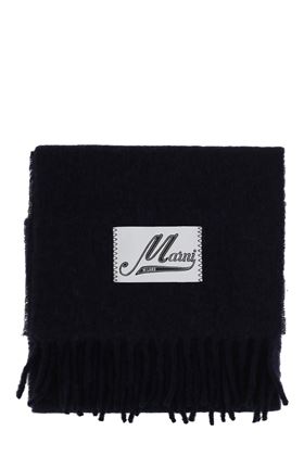 Black alpaca wool blend logo-patch fringe scarf Marni | ASZC0005A0UTW91800B99