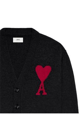 Cardigan in lana con logo intarsiato Ami | BFUKC006.018009