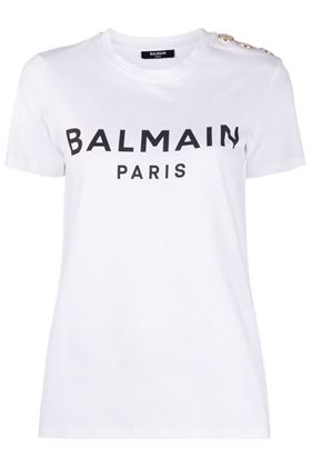 button-embellished logo-print T-shirt Balmain | BF1EF005BB02GAB