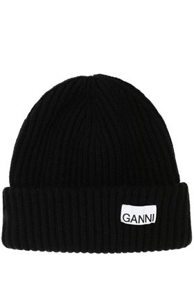 logo-patch ribbed-knit beanie Ganni | A4429099