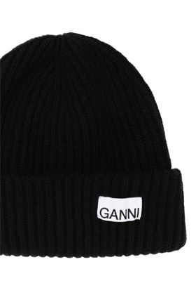 logo-patch ribbed-knit beanie Ganni | A4429099