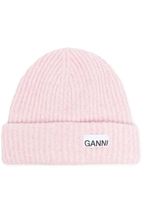 logo-patch ribbed-knit beanie Ganni | A4429395