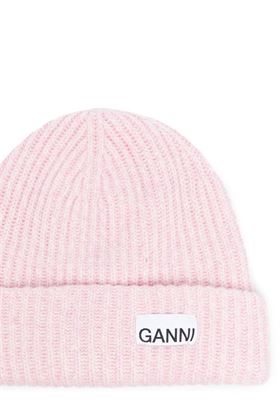 logo-patch ribbed-knit beanie Ganni | A4429395