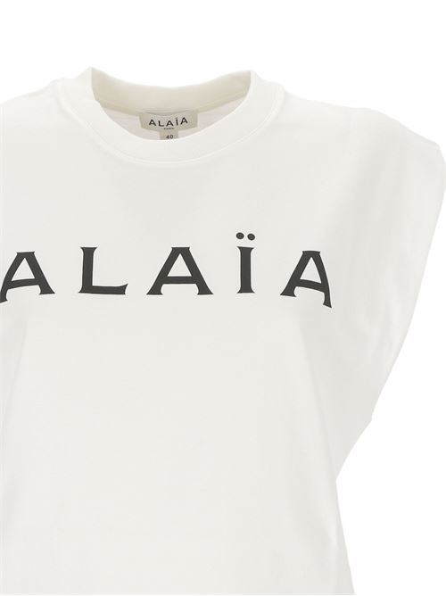 t-shirt bianca con logo sul fronte Alaia | AA9H04576J010009