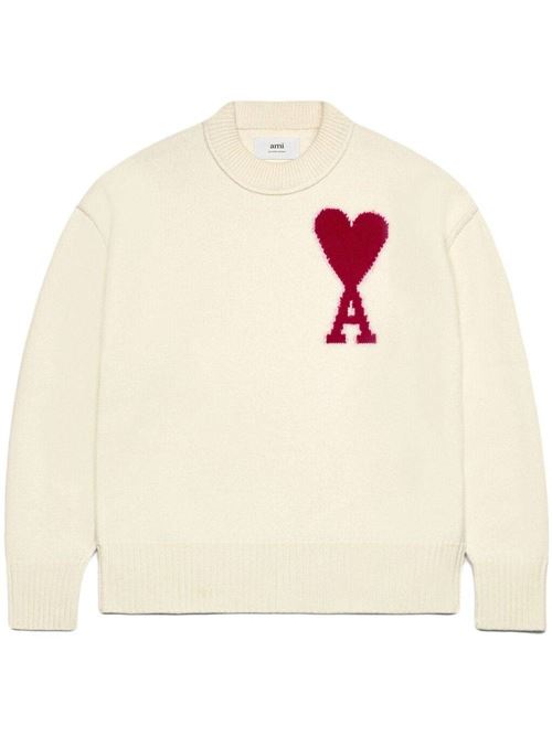 cream white/bordeaux red wool knitted AMI | BFUKS006.018154