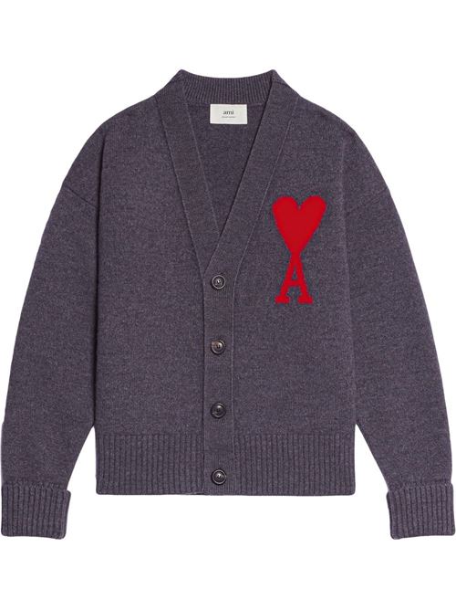 grey/red virgin wool knit Ami | UKC002.018067