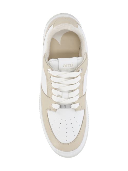 beige/white calf leather/cotton blend silver-tone logo Ami | USN429.CV00021003