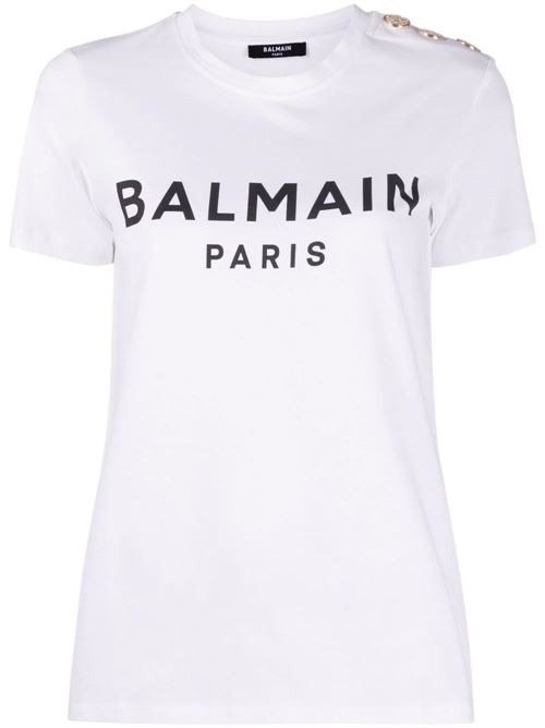 T-shirt bianca con logo BALMAIN | BF1EF005BB02GAB