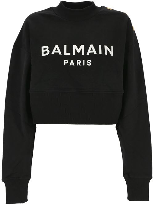 Felpa corta con stampa Balmain Paris Balmain | DF1JO040BB02EAB