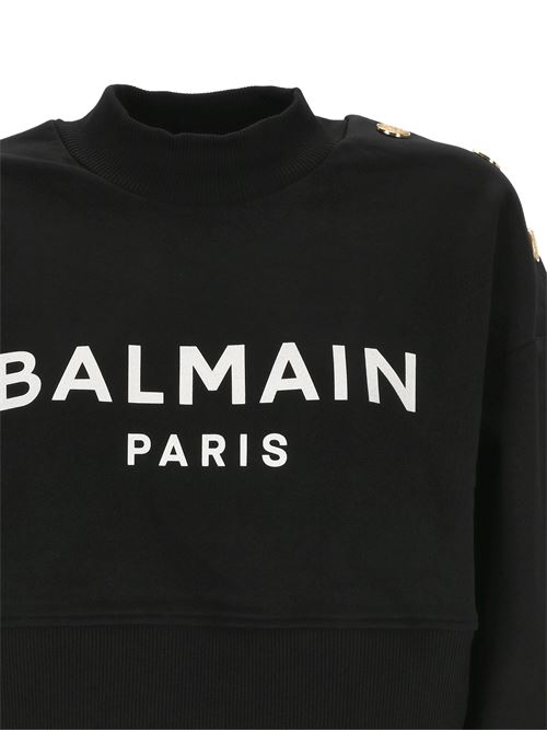 Felpa corta con stampa Balmain Paris Balmain | DF1JO040BB02EAB