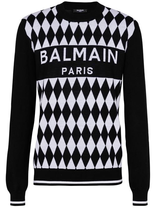 PULLOVER BICOLORE IN JACQUARD CON MOTIVO A ROMBI BALMAIN PARIS Balmain | DH1KD000KG95EAB