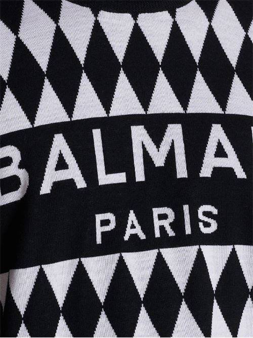 PULLOVER BICOLORE IN JACQUARD CON MOTIVO A ROMBI BALMAIN PARIS Balmain | DH1KD000KG95EAB