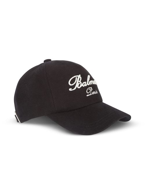 Cappello nero con scritta logo BALMAIN | DH1XA231CD29EDK