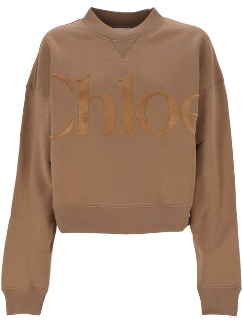 Pullover ampio in pile di cotone con logo Chloè | 24WJH0519124L