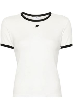 T-SHIRT WITH CONTRAST BORDER IN BLACK AND WHITE COURRÈGES - WOMEN Courreges | VESJTS017JS00700098