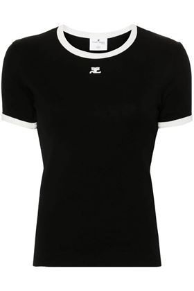 T-shirt nera in cotone con bordi a contrasto Courreges | VESJTS017JS00709901