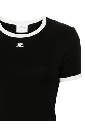 Black cotton T-shirt with contrasting edges Courreges | VESJTS017JS00709901