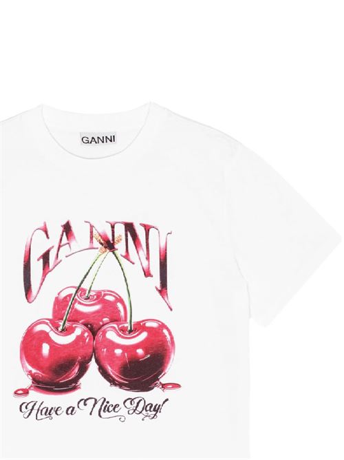 White/multicolour cotton logo print t-shirt Ganni | T4004151