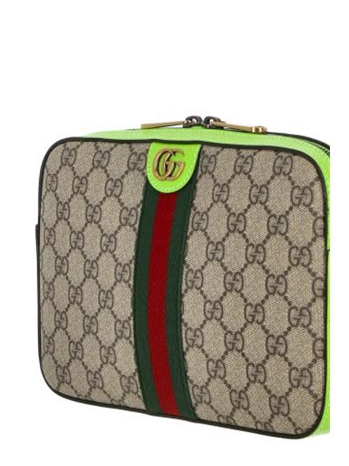 Beige/neon green GG Supreme canvas bag Gucci | 699439FADIC9761