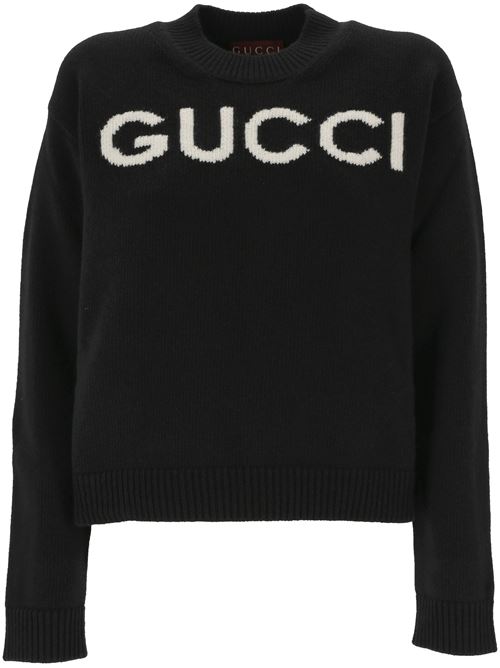 Black/white wool logo knit GUCCI | 770072XKEBC1289