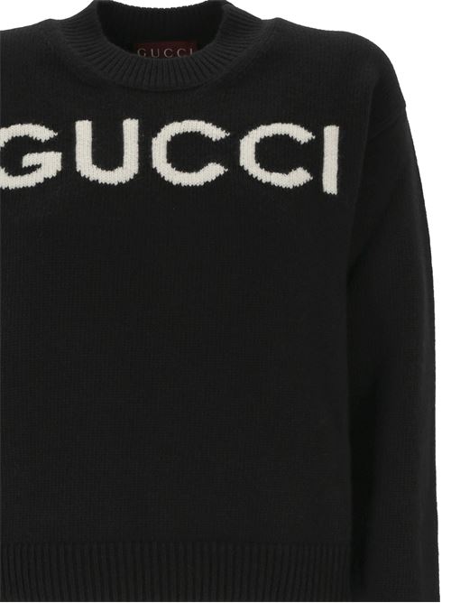 Black/white wool logo knit GUCCI | 770072XKEBC1289