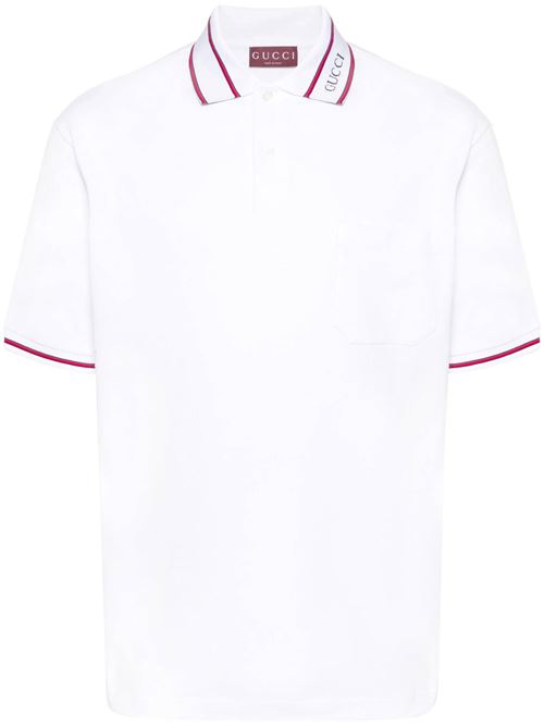 PIQUET COTTON POLO SHIRT WITH WEB FINISHES Gucci | 784422XJGJW9692