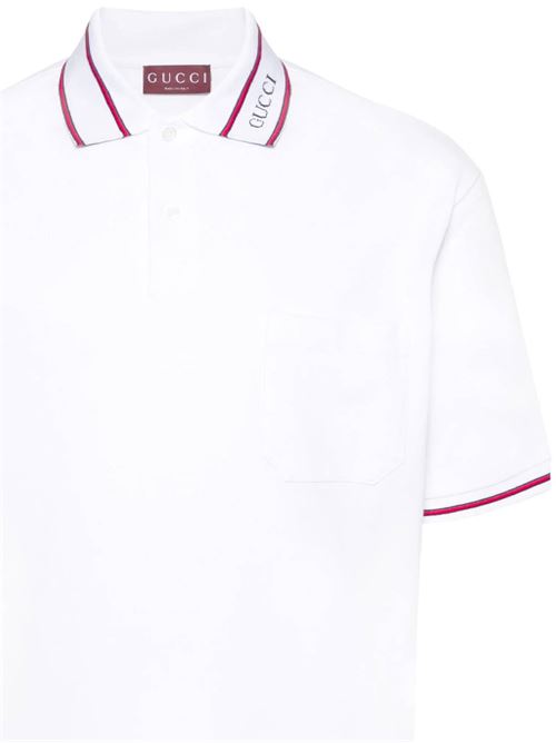 PIQUET COTTON POLO SHIRT WITH WEB FINISHES Gucci | 784422XJGJW9692