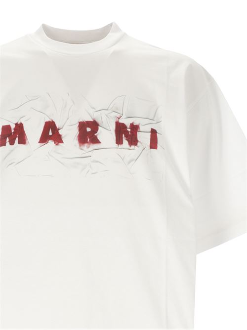 white/red cotton jersey texture logo print Marni | HUMU0223PVUSCW95LOW01