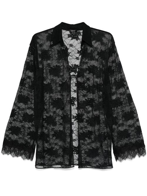 Black semi-sheer construction lace jacket Oseree | OLC143BLACK