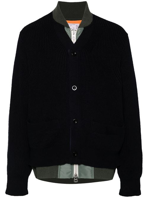 Navy blue/green cardigan Sacai | 24-03452M263