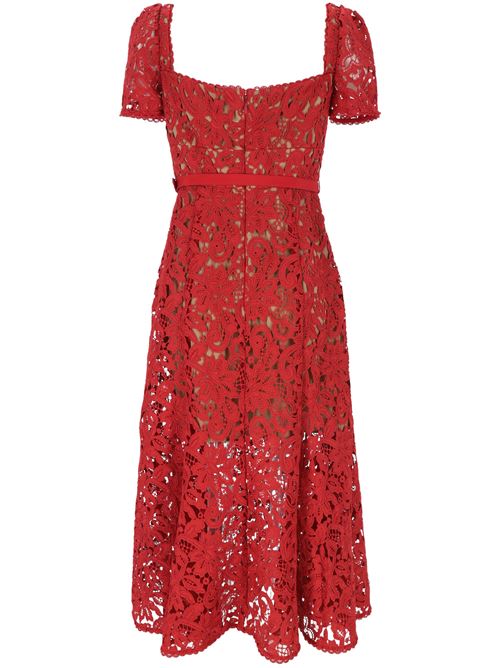 FLORAL LACE MIDI DRESS Self-Portrait | PF24-032MRRED