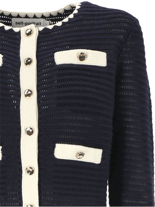 NAVY CROCHET CONTRAST TRIM CARDIGAN Self-Portrait | PF24-131JBLNAVY