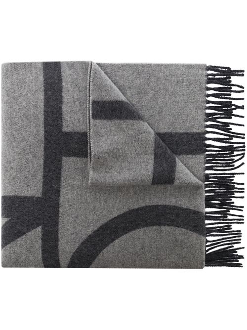 Monogram jacquard wool scarf dark grey mélange Toteme | 214882807942