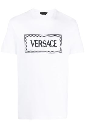 white cotton jersey knit logo print t-shirt Versace | 10116941A085841W000