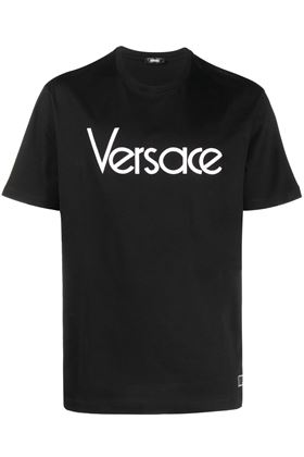 black/white cotton crew neck embroidered logo Versace | 10125451A090281B000