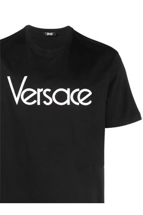 black/white cotton crew neck embroidered logo Versace | 10125451A090281B000