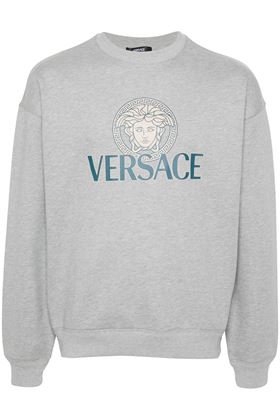 heather grey cotton jersey texture logo print Versace | 10139691A114011E090