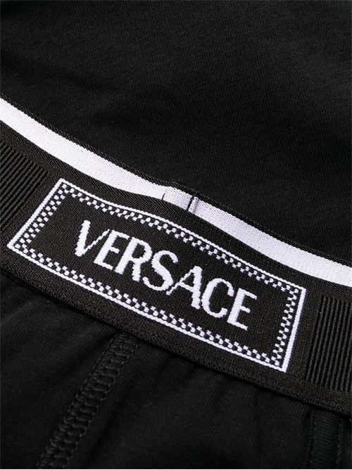 black/white stretch-cotton panelled design elasticated logo Versace | 10140371A099841B000