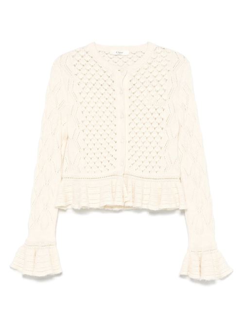 Cardigan with logo and ruffle in silk, alpaca and cotton knit CHLOE | 25AMC01590107