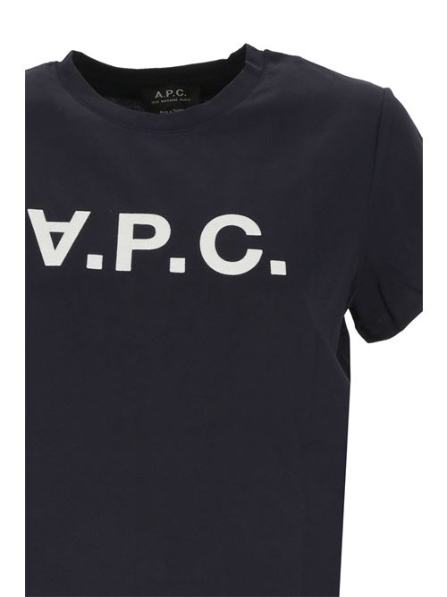 Navy blue cotton logo print T-shirt A.P.C. | COBQXH26943IAK