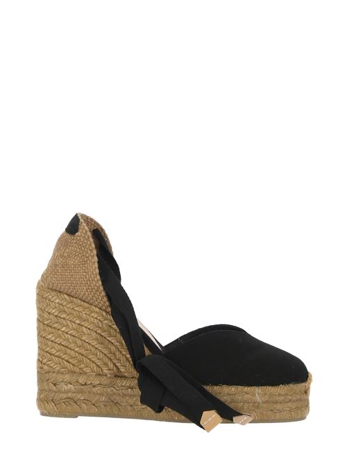 Beige/black cotton/straw Chiara wedge sandals Castaner | 021458100