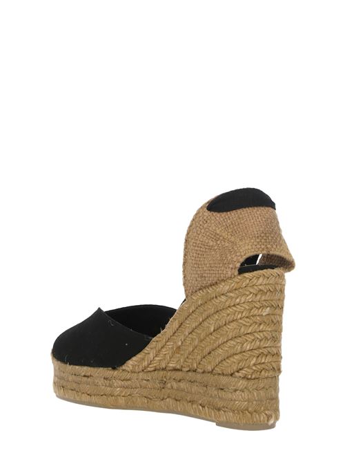 Beige/black cotton/straw Chiara wedge sandals Castaner | 021458100