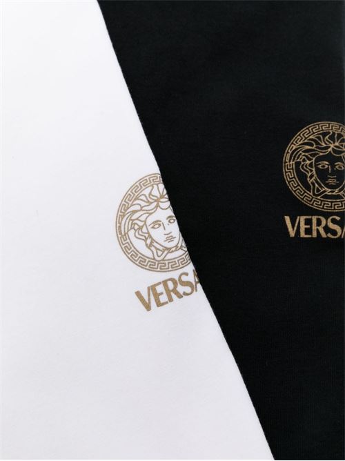 T-shirt in cotone organico con logo bianca/nera in confezione da 2. Versace | AU101931A10011A225E