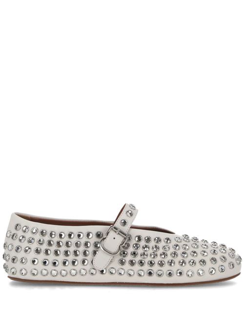 white/silver-tone calf leather smooth grain crystal Alaia | AA3A029CK11620