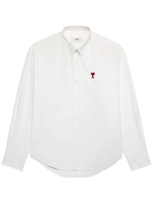 Camicia bianca con logo rosso sul petto Ami | BFUSH130.CO0031168