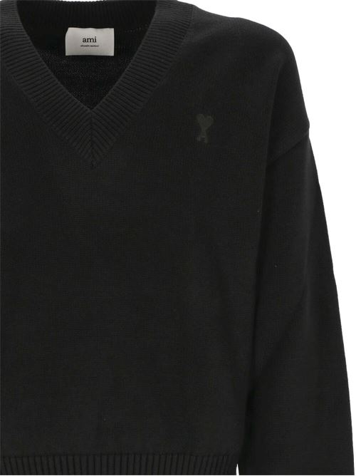 black organic cotton-merino wool blend fisherman's knit Ami | UKS228.016001