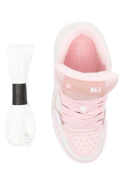 White/light pink calf leather panelled design sneaker AMIRI | PS24WFS016PINK