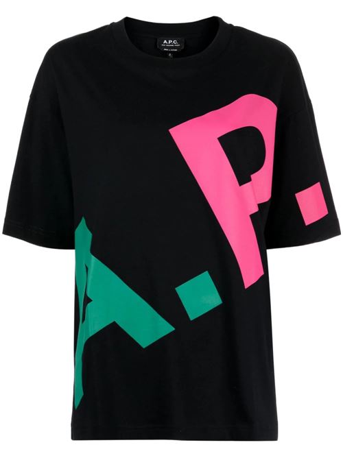 T-shirt nera con logo all over A.P.C. | COFBTM26341LZB