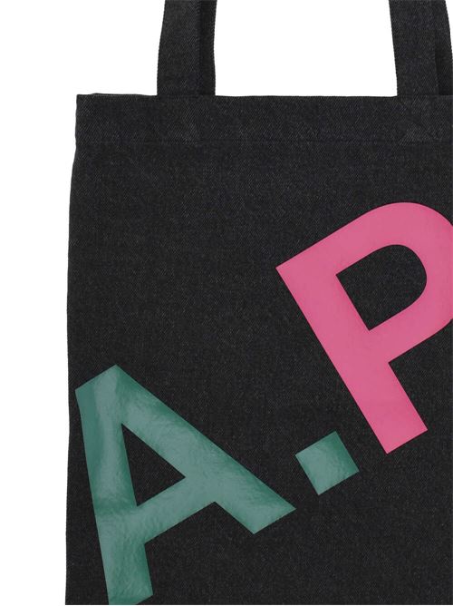 denim di cotone nero/multicolore stampa logo all-over A.P.C. | COGEXM61442LZE